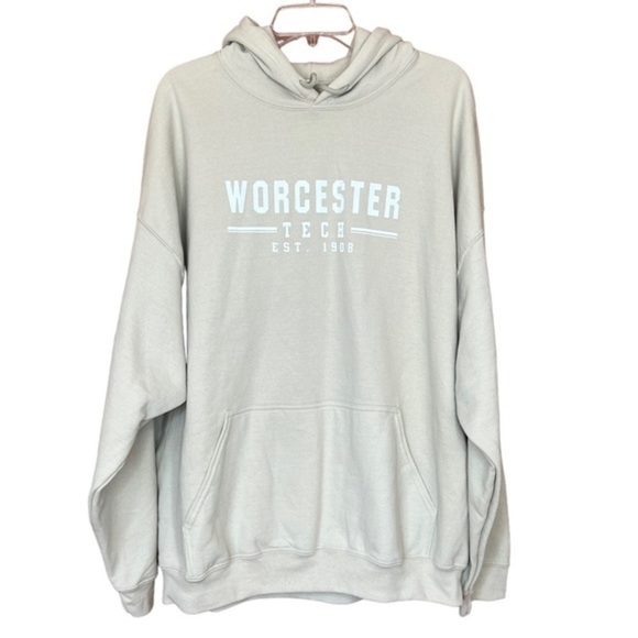 Heavyweight Tan Worcester Massachusetts Tech Graphic Sweatshirt Hoodie Size 2XL - Picture 4 of 10